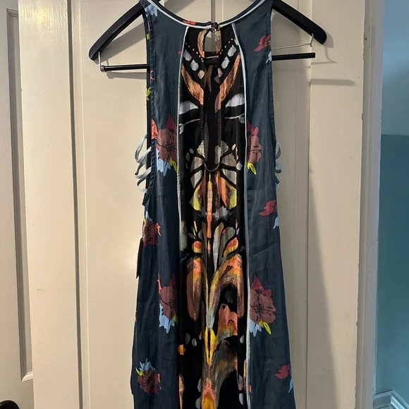 Free people black/blue floral size medium dress - Picture 2 of 6